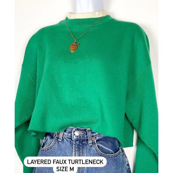 Vintage Layered Faux Turtleneck Cropped Sweater Size Medium - Picture 1 of 4